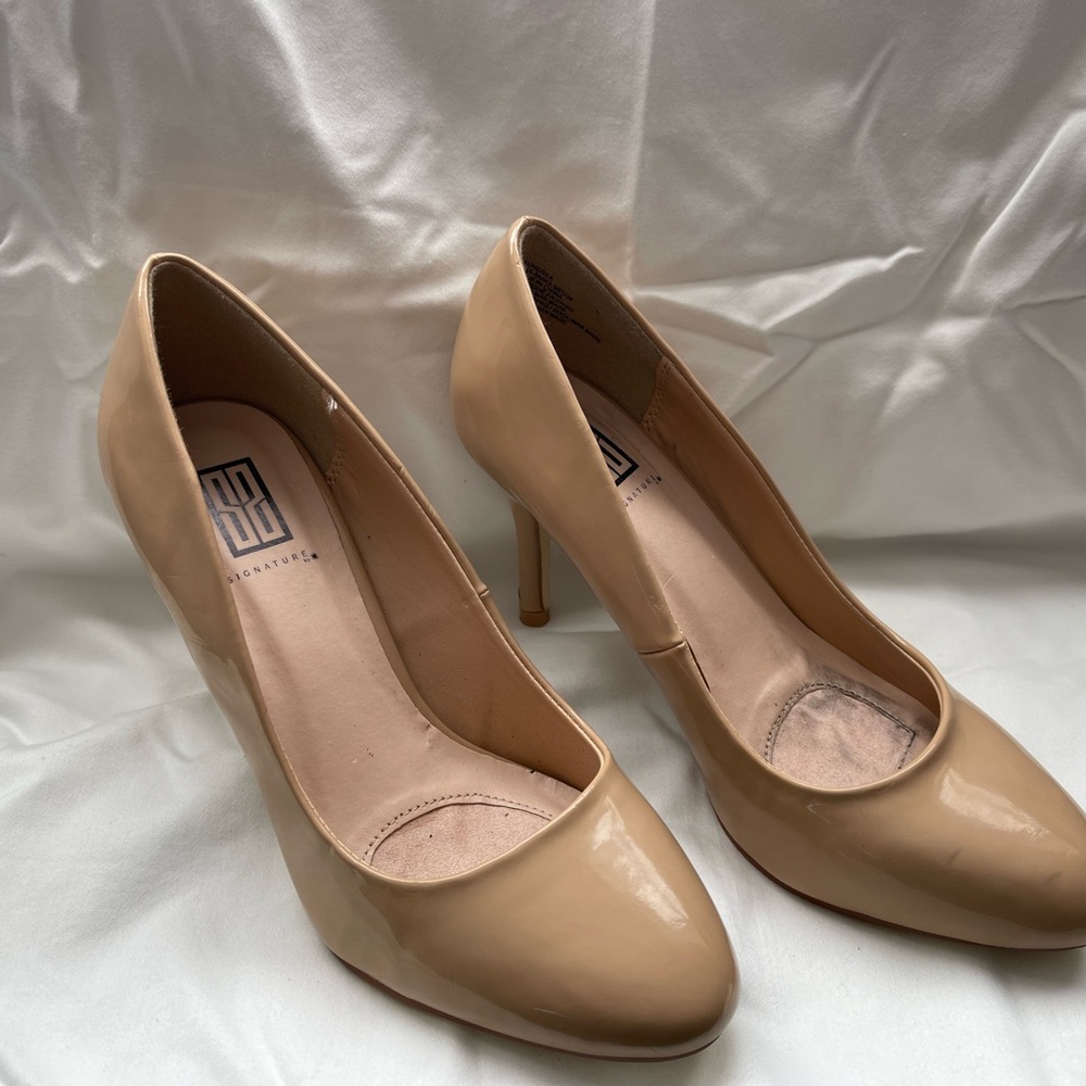 Signature Tan Block Heel Pumps